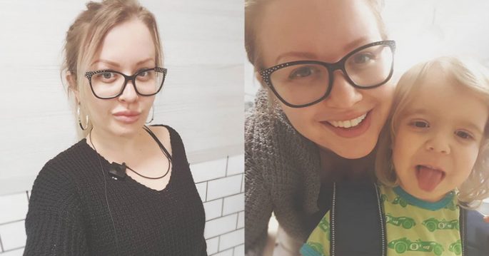 En bild på bara Malin och en bild på Malin och Max tillsammans